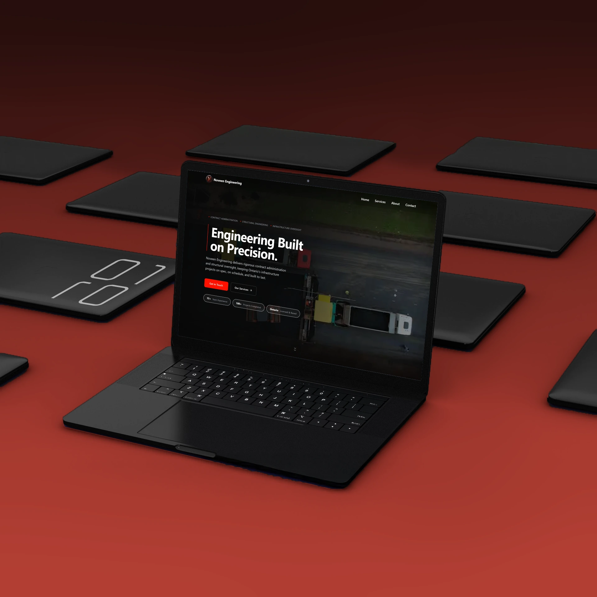 Noveen Engineering website redesigned and rebuilt in Next.js, shown on a laptop mockup