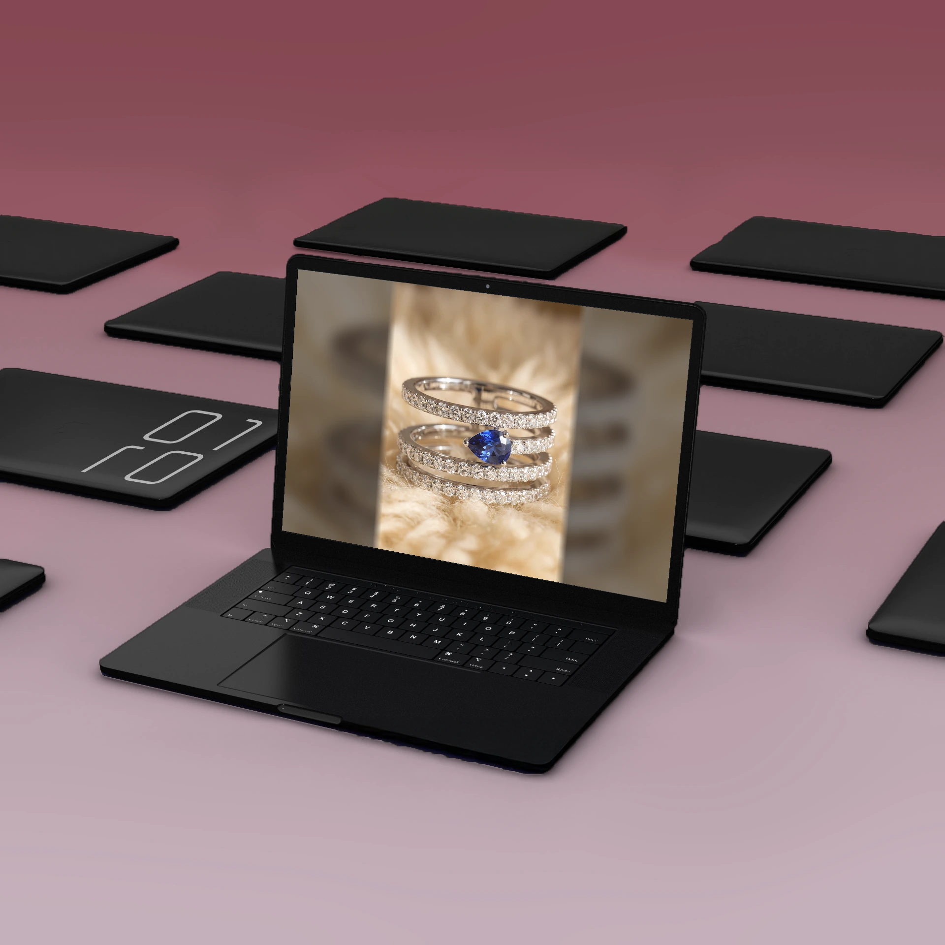 Humbertown Jewellers diamond ring from the AI-assisted puppy video campaign, shown on a laptop mockup